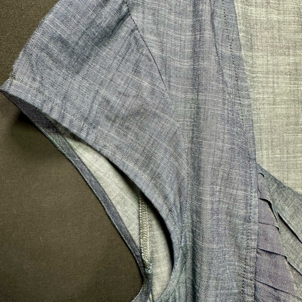 eShakti Blue Chambray Pleated Midi Dress - Picture 6 of 13
